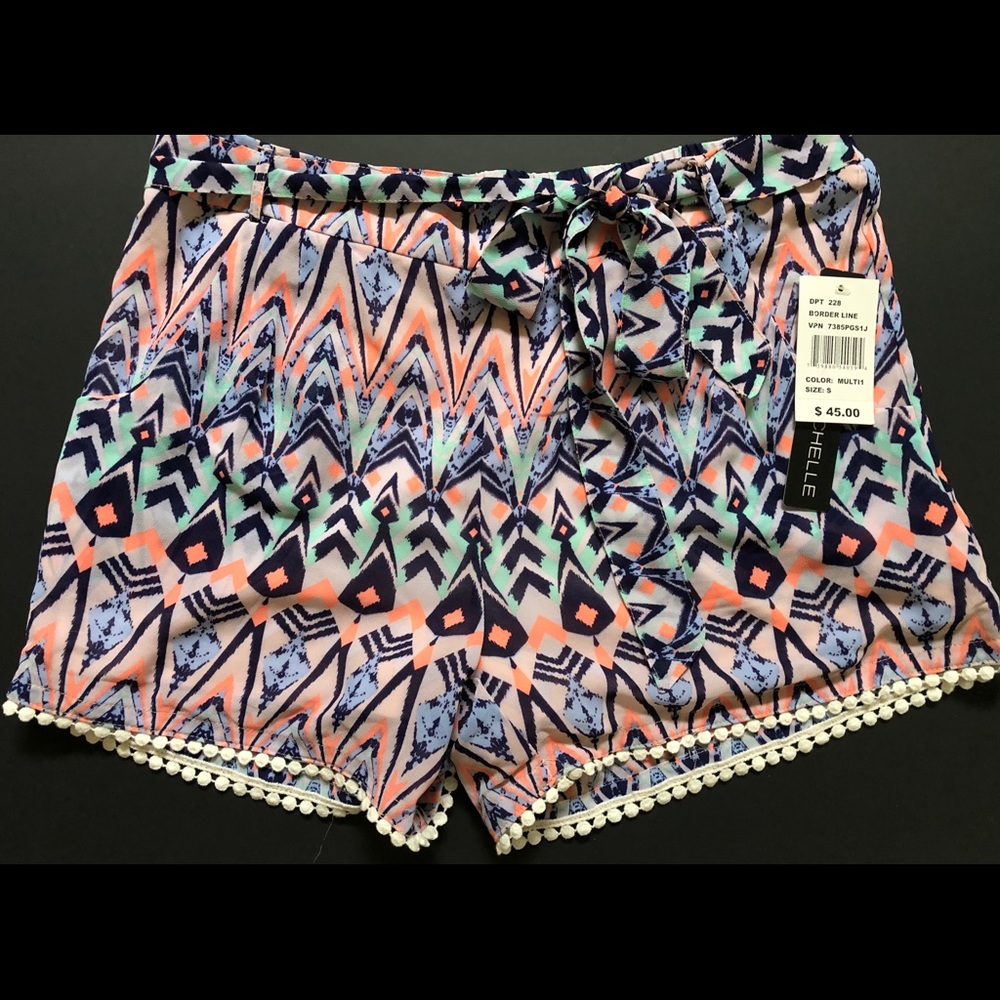 Women’s multi colored lined shorts.